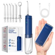 BarberBoss Pocket Flosser, Portable Oral Irrigator for Teeth, 6 Interchangeable Tips & USB-C Rechargeable Design, Travel Water Flosser with 3 Pressure Modes, QR-7116 Navy