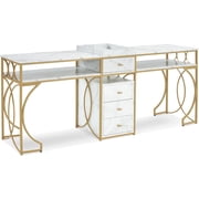 BarberPub 2 Position Manicure Table, Unisex Desks with Drawer, Nail Desk, 78.7 x 19.7 in, White, 1 Count, 1 Pack