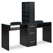 BarberPub 2 Position Nail Desk with Storage Drawer and Shelf