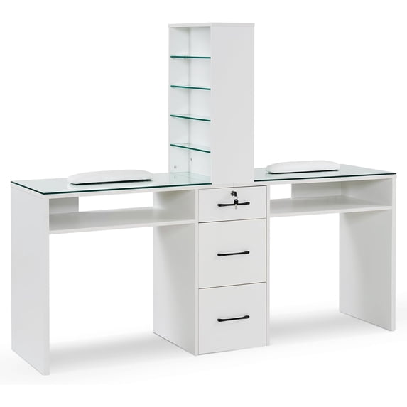 BarberPub 2 Position Nail Desk with Storage Drawer and Shelf