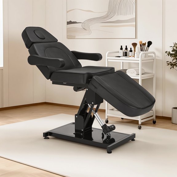BarberPub 3-Motor Adjustable Electric Facial Bed, Esthetician Tattoo Chair for Spa & Beauty, Black