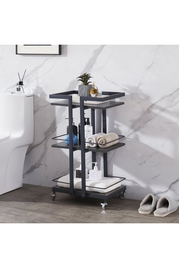 3 Tier Rolling Utility Cart, Storage Trolley Cart with Metal Frame for Home and Spa