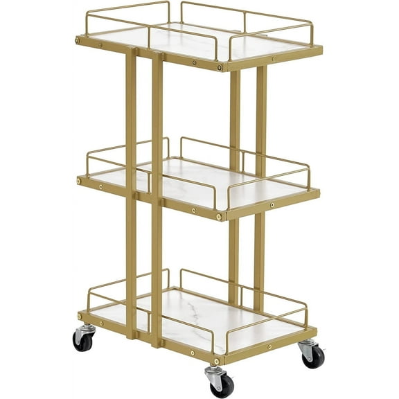 BarberPub 3 Tiers Trolley Cart with Open Shelves, Utility Cart with Wheels