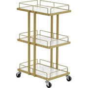 BarberPub 3 Tiers Trolley Cart with Open Shelves, Utility Cart with Wheels