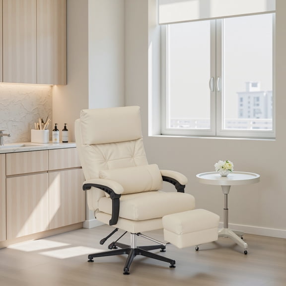 BarberPub 360 Swivel Reclining Chair with Lumbar Support, Adjustable Height, Faux Leather