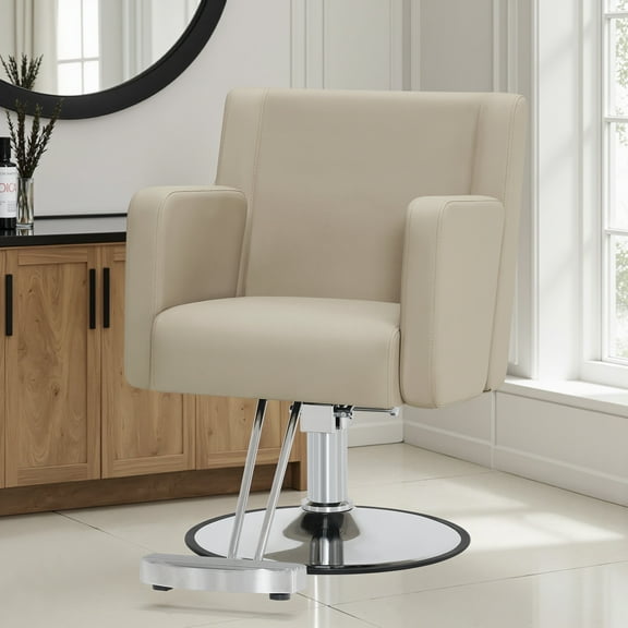 BarberPub 360° Swivel Salon Chair, Hair Stylist Hydraulic Styling Barber Chair for SPA Home Salon, Barbershop, Cream White