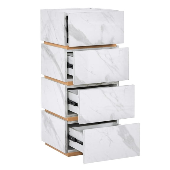 BarberPub Night Stands with Drawers for Bedroom, 4 Chest of Drawers Storage Cabinet Organizer for Living Room Barber Salon, Marble Pattened, White