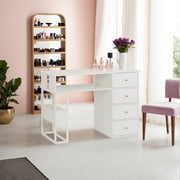 BarberPub 44 inch Home Office Desk with AC Power Outlets, USB Ports, Manicure Table with Drawers for Nail Tech