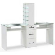 BarberPub 71.7"(L)x 60.2"(H) Double Manicure Table for Storage Modern Nail Salon Workstation Drawers &Shelves 2666