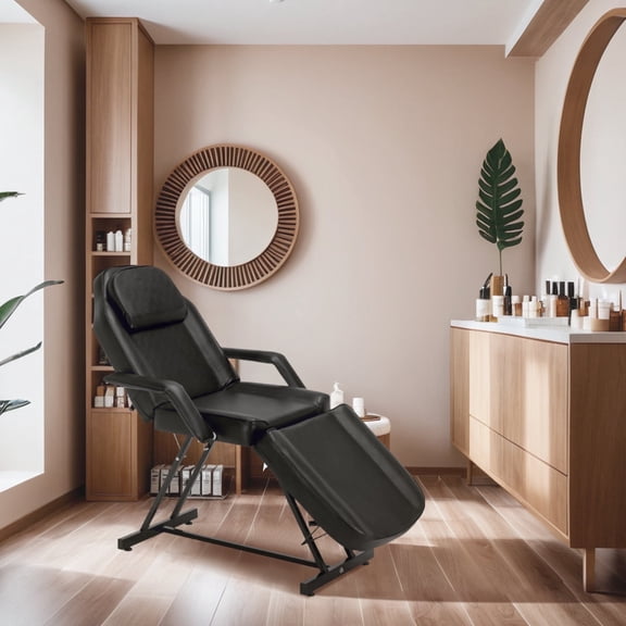 BarberPub Adjustable Massage Table with Headrest, Towel Hanger, 380 lbs Capacity—Ideal for Spa, Salon, Tattoo, or Facial Use, Black