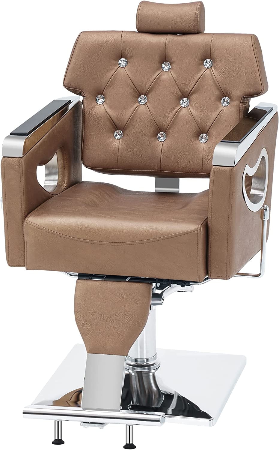 Gold PVC Leather Reclining Barber Chair with Acrylic Diamond Accents