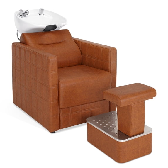BarberPub Backwash Shampoo Chair Salon Hair Washing Station with Ceramic Shampoo Bowl, Footrest 9083