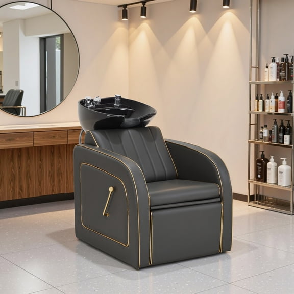 BarberPub Backwash Shampoo Chair and Bowl Set, Shampoo Station Chair for Spa Beauty Salon, Grey