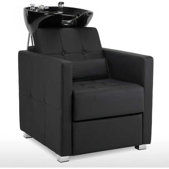 BarberPub Backwash Shampoo Station Chair, Adjustable Porcelain Ceramic Hair Wash Bowl, Vacuum Breaker, Professional Shampoo Chair and Bowl Unit for Salon and Spa, Salon & Spa Equipment 9309