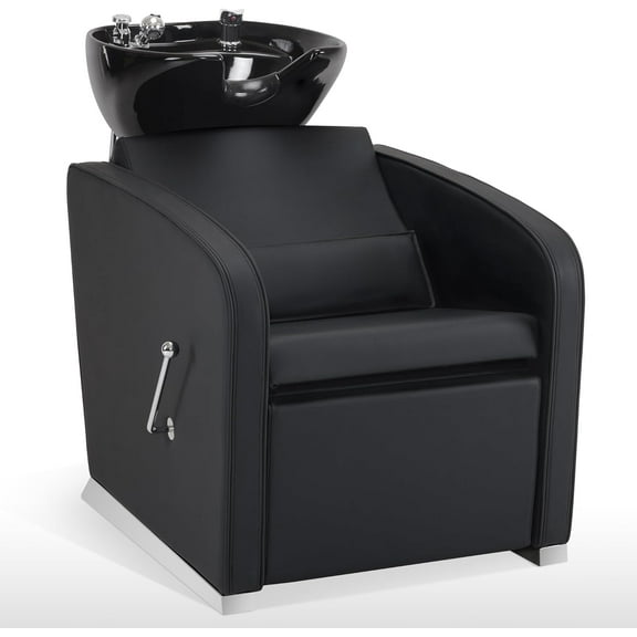 BarberPub Backwash Shampoo Station Chair, Porcelain Hair Wash Bowl Unit Chair, Shampoo Chair for Spa Beauty Salon 9303 Black