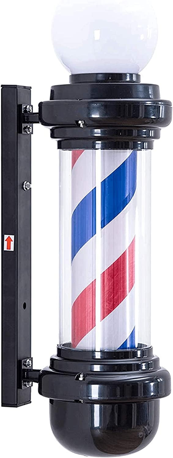 BarberPub 27'' Wall Mounted Barber Pole with LED Light for Hairdressing, Salon Spa Stripes Rotating lamp