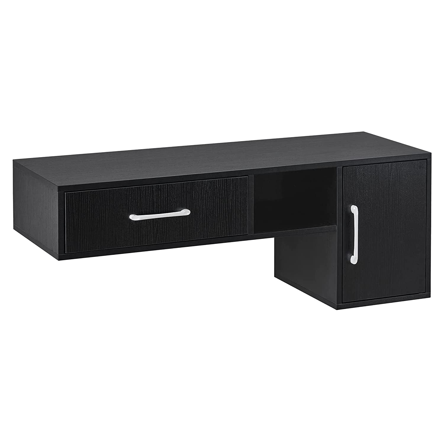 Black Particle Board Wall Mount Cabinet with Drawer and Storage