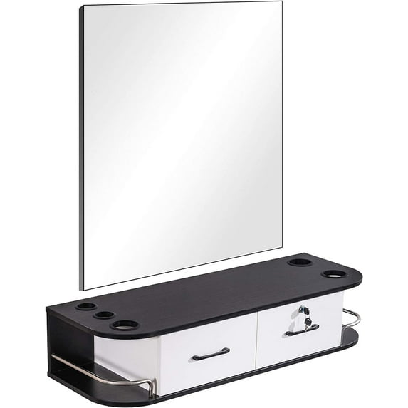 BarberPub Beauty Locking Wall Mount Styling Station with Mirror Barber Salon Furniture 5012-Mirror