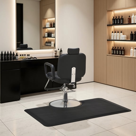 BarberPub Black Polyurethane Sponge Barber Chair Mat Anti Fatigue Matting, Rectangle 0035