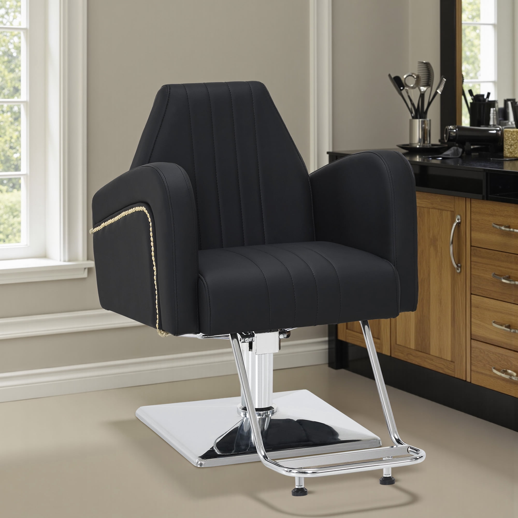BarberPub Black Salon Chair for Hair Stylist, Hydraulic Barber Chair for SPA&Home Salon, Barbershop