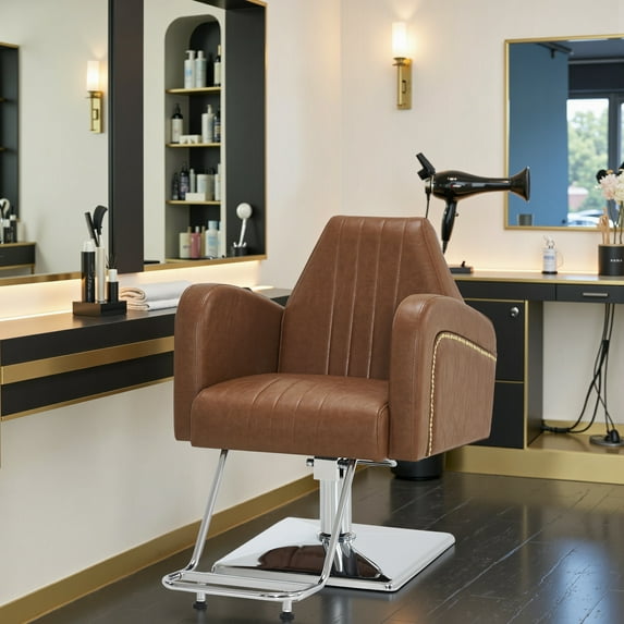 BarberPub Brown Salon Chair for Hair Stylist, Hydraulic Barber Chair for SPA&Home Salon, Barbershop