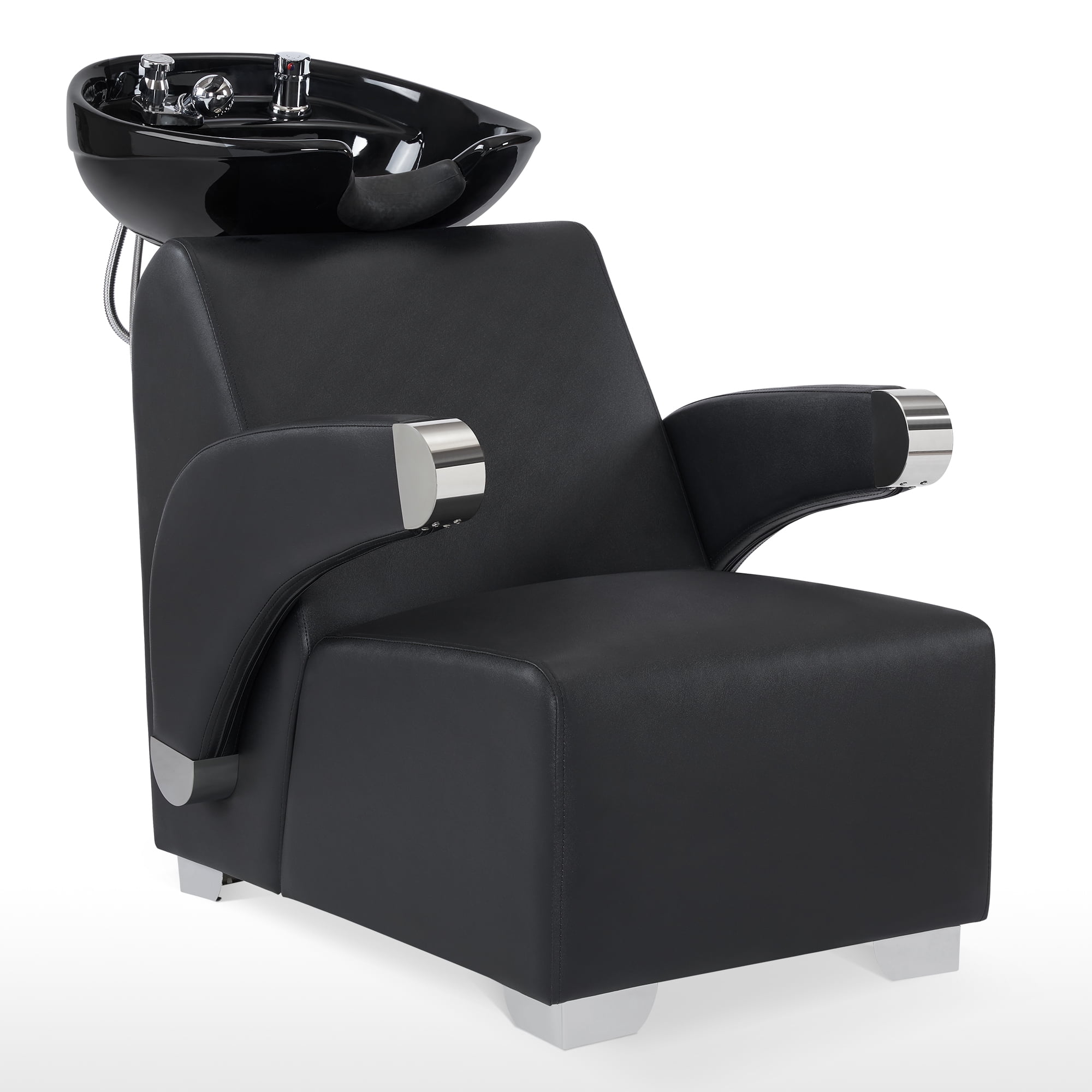 Black PVC Leather Ceramic Bowl Backwash Shampoo Chair