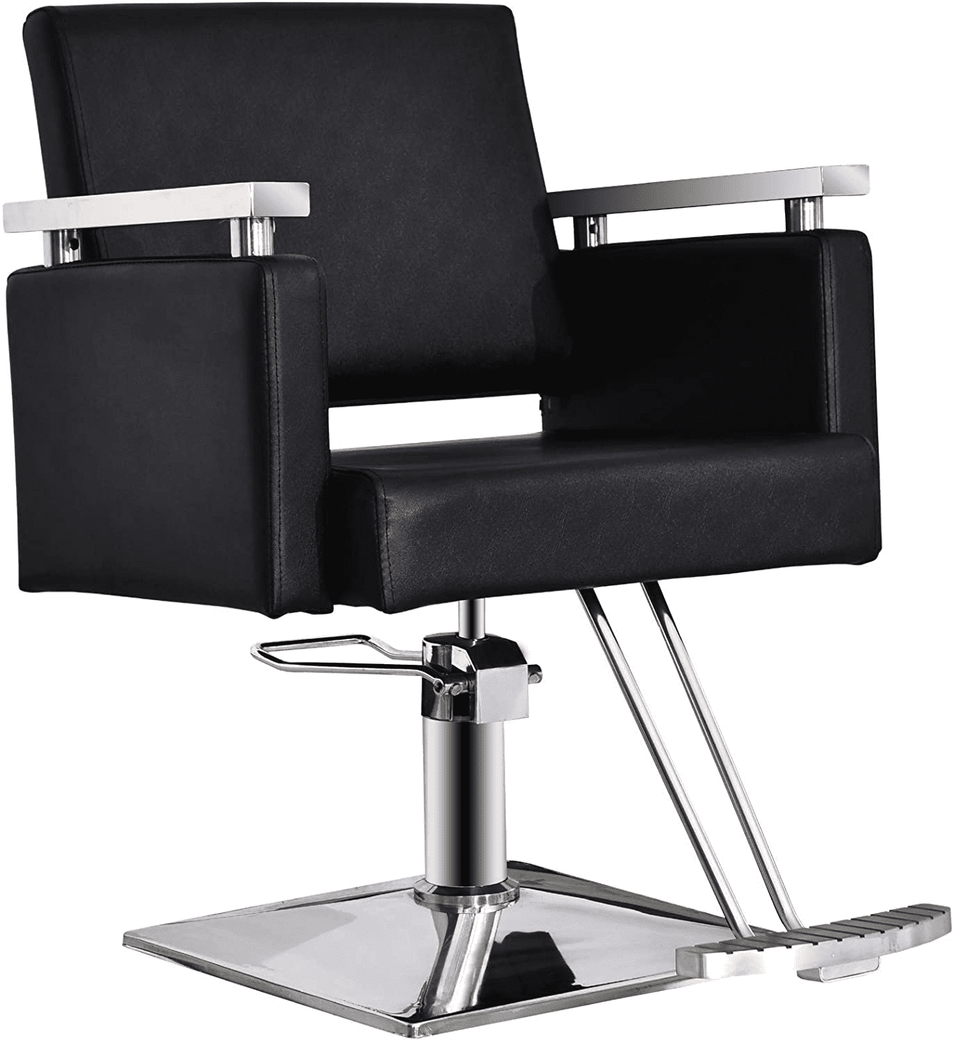 Black Faux Leather Hydraulic Barber Chair with Stainless Steel Armrest