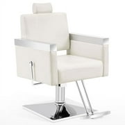 BarberPub Classic Recline Hydraulic Barber Chair Salon Spa Chair Hair Styling Beauty White 3018