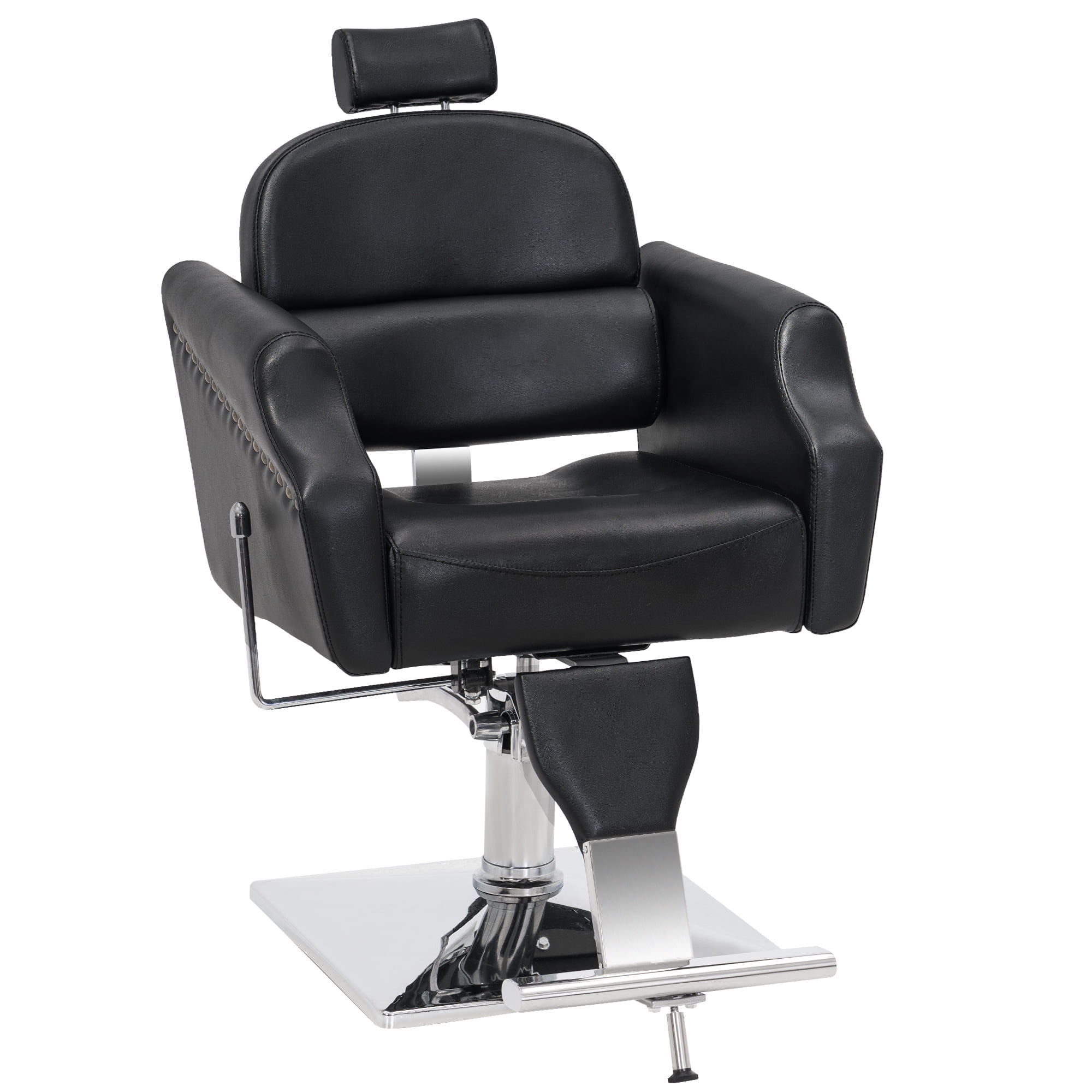 Black Faux Leather Reclining Barber Chair with Steel Frame
