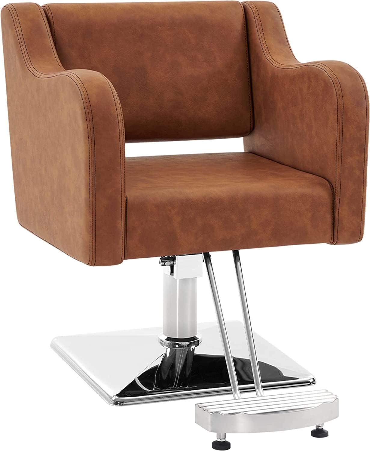 Brown Faux Leather Modern Swivel Salon Chair with Hydraulic Pump