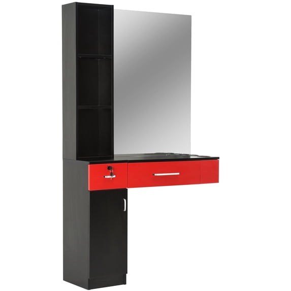 BarberPub Dressers Black Barber Station Mirror with 2 Stylish Drawers 3036