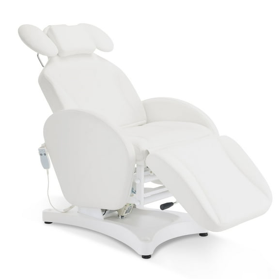 BarberPub Electric Reclining Esthetician Facial Beauty Bed, Ergonomic Facial Massage Table Chair with Adjustable Angle, PU Leather 330lbs Capacity(White)
