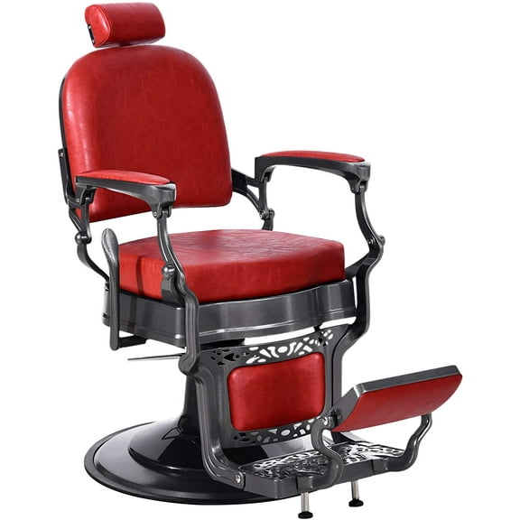 BarberPub Heavy Duty Vintage Barber Chair All Purpose Hydraulic Recline Salon Beauty Spa Red 3850