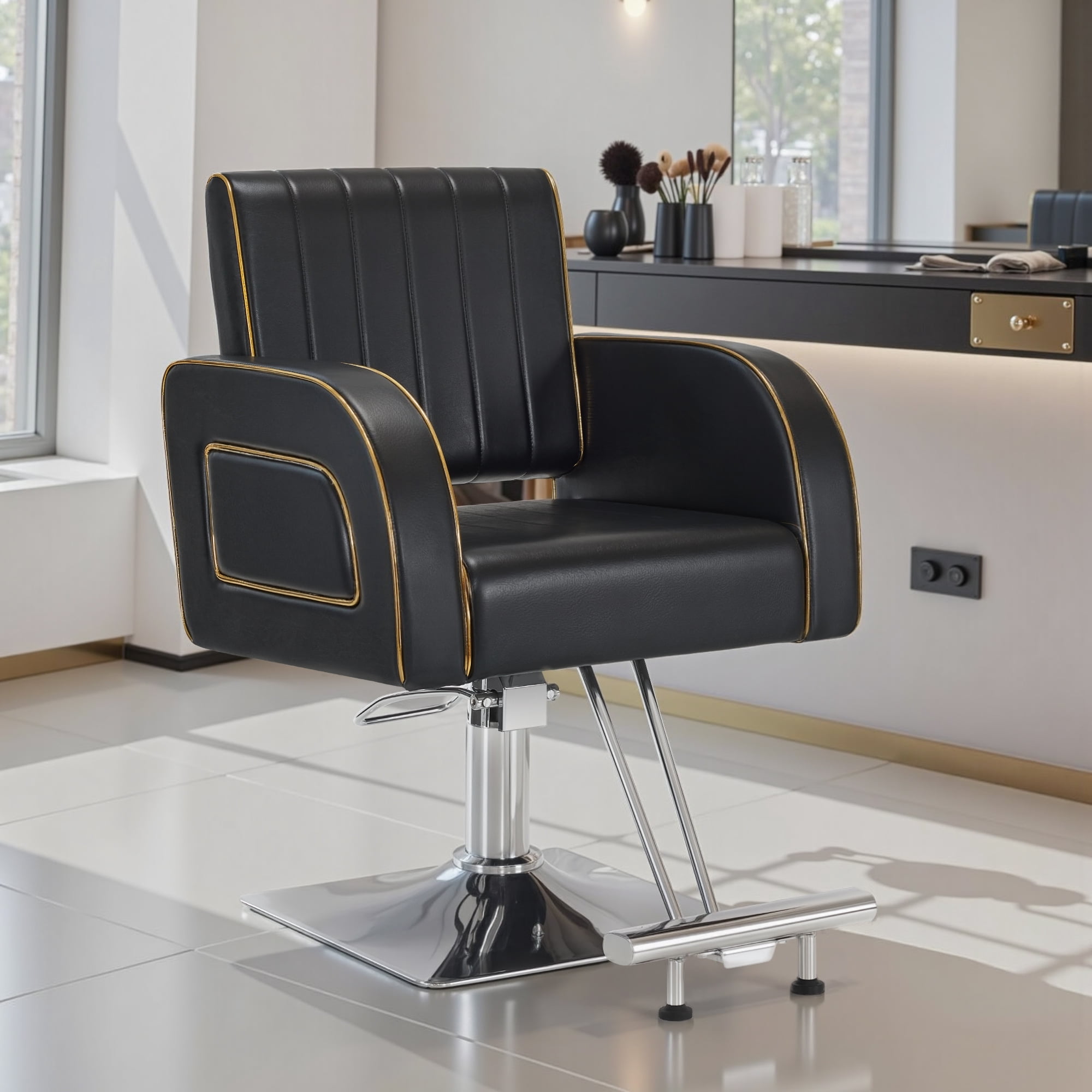 BarberPub Hydraulic Salon Chair for Hair Stylist, Barber Styling Chair for Beauty Salon Spa, Black