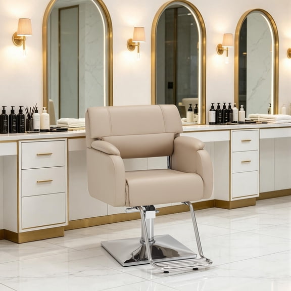 BarberPub Hydraulic Swivel Styling Salon Chair, PVC Leather, 300lb Capacity, Champagne