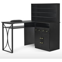 BarberPub L-shaped Nail Desk for Storage, Versatile Manicure Table, Manicure Workstation Efficient Organization 2833