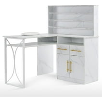 BarberPub L-shaped Nail Desk for Storage, Versatile Manicure Table, Manicure Workstation Efficient Organization 2833