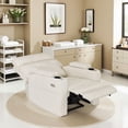 thumbnail image 1 of BarberPub Lay Flat Power Recliner with Hidden Arm Storage, Swivel Tray Table, PU Leather, Beige, 1 of 11
