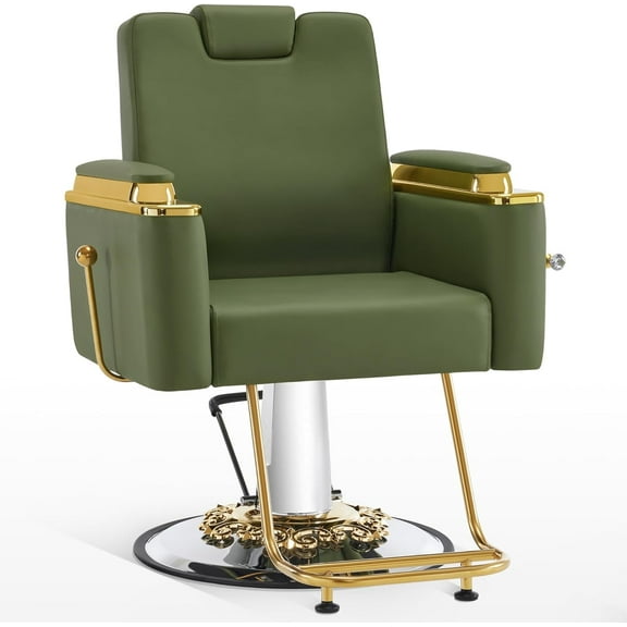 BarberPub Luxurious Barber Chair with Heavy-duty Hydraulic Pump, Adjustable Reclining Salon Chair for Hair Stylist, Gold&Black Hair Styling Chair, Barbershop, Home Salon, Salon&Spa Chair 8623