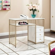BarberPub Makeup Vanity Desk with Drawer, Manicure Table with Metal Frame