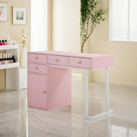 BarberPub Makeup Vanity Desk with Drawer, Manicure Table with Metal Leg