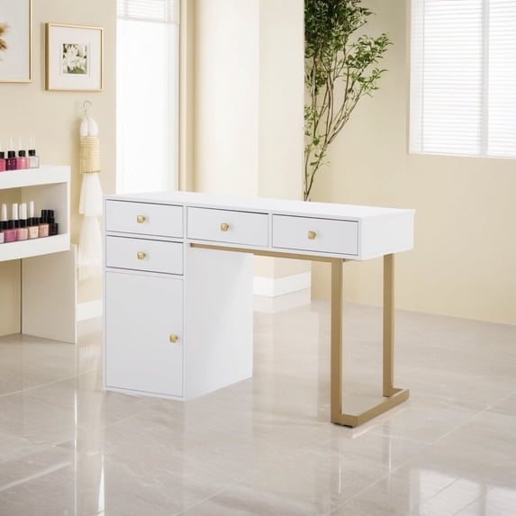 BarberPub Makeup Vanity Desk with Drawer, Manicure Table with Metal Leg