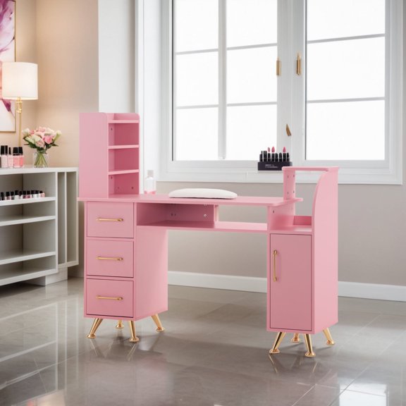 BarberPub Makeup Vanity Desk with Drawer and Cabinet, Manicure Table with Storage