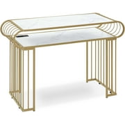 BarberPub Makeup Vanity Desk with Power Sockets, Nail Desk with Metal Frame
