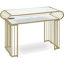 BarberPub Makeup Vanity Desk with Power Sockets, Nail Desk with Metal Frame