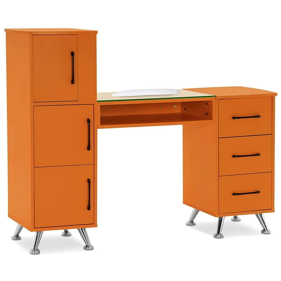 BarberPub Makeup Vanity Desk with Storage Drawer and Cabinet, Nail Desk with Glass Top