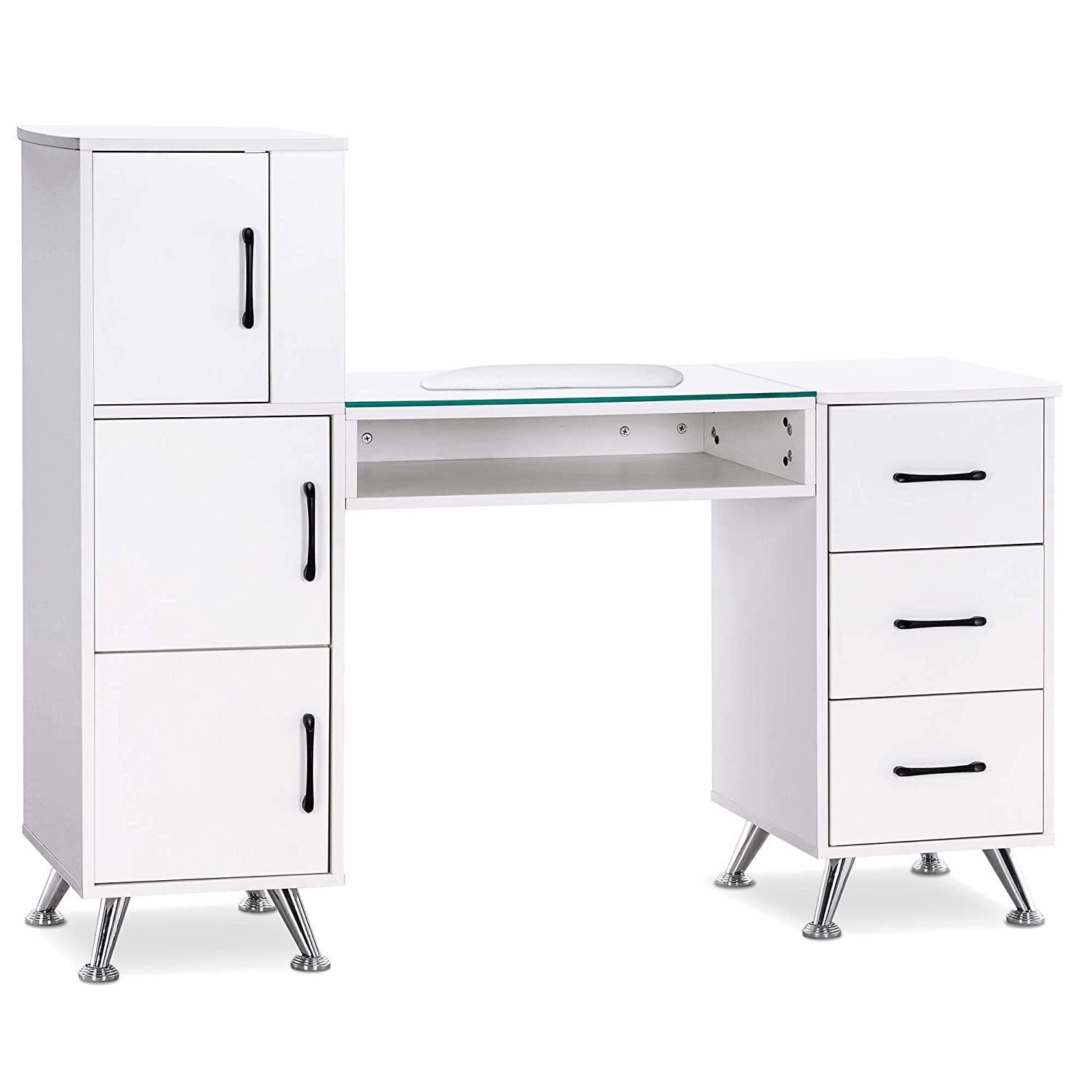 White Ergonomic Manicure Table with Drawers and Shelves