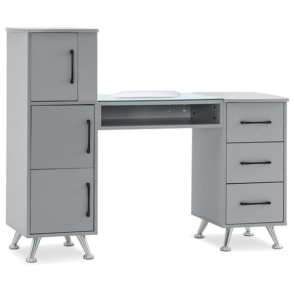 BarberPub Makeup Vanity Desk with Storage Drawer and Cabinet, Nail Desk with Glass Top
