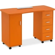 BarberPub Makeup Vanity Desk with Storage Drawer and Cabinet, Nail Desk with Wheels
