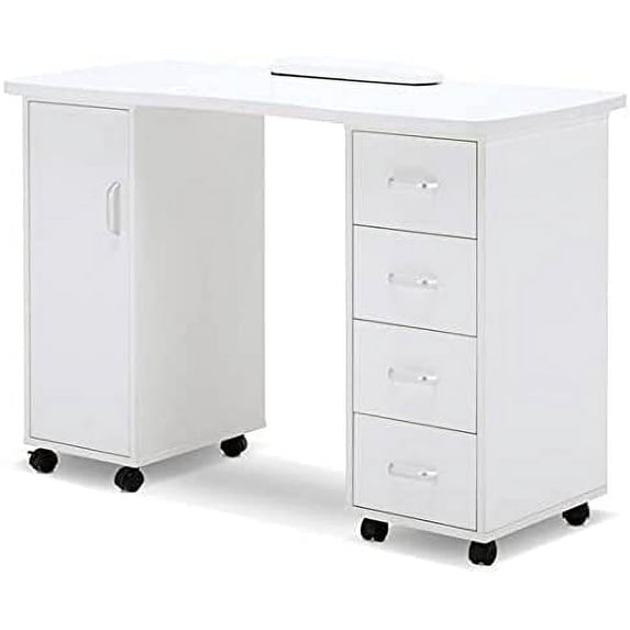 BarberPub Makeup Vanity Desk with Storage Drawer and Cabinet, Nail Desk with Wheels